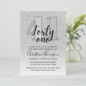 Silver Glitter 41st Birthday Invitation Kaart (Staand voorkant)