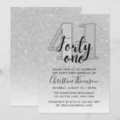 Silver Glitter 41st Birthday Invitation Kaart (Voorkant / Achterkant)