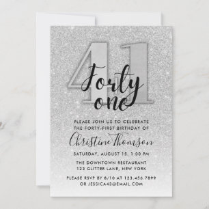 Silver Glitter 41st Birthday Invitation Kaart