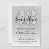 Silver Glitter 43rd Birthday Invitation Kaart (Voorkant)