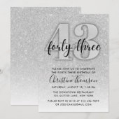 Silver Glitter 43rd Birthday Invitation Kaart (Voorkant / Achterkant)