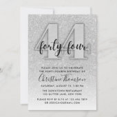 Silver Glitter 44th Birthday Invitation Kaart (Voorkant)