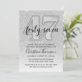 Silver Glitter 47th Birthday Invitation Kaart (Staand voorkant)