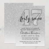 Silver Glitter 47th Birthday Invitation Kaart (Voorkant / Achterkant)