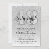 Silver Glitter 48th Birthday Invitation Kaart (Voorkant)