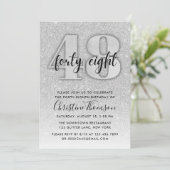 Silver Glitter 48th Birthday Invitation Kaart (Staand voorkant)