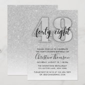 Silver Glitter 48th Birthday Invitation Kaart (Voorkant / Achterkant)