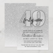 Silver Glitter 49th Birthday Invitation Kaart (Voorkant / Achterkant)