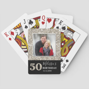Silver Glitter 50th Birthday Party Photo Pokerkaarten
