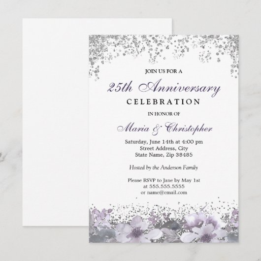 Silver Glitter 50th Wedding Jubileum Invite Kaart (Voorkant / Achterkant)
