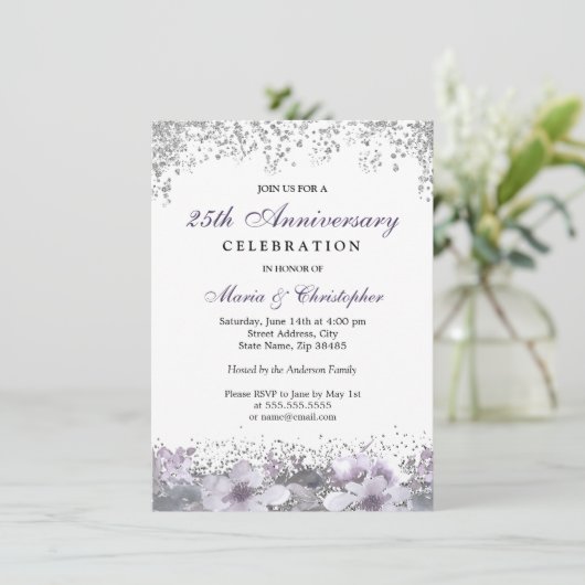 Silver Glitter 50th Wedding Jubileum Invite Kaart (Staand voorkant)