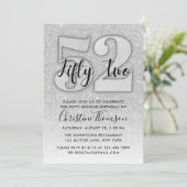 Silver Glitter 52nd Birthday Invitation Kaart (Staand voorkant)
