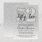 Silver Glitter 52nd Birthday Invitation Kaart (Voorkant / Achterkant)