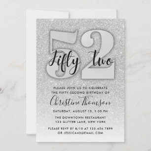 Silver Glitter 52nd Birthday Invitation Kaart