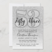Silver Glitter 53rd Birthday Invitation Kaart (Voorkant)