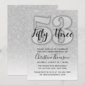 Silver Glitter 53rd Birthday Invitation Kaart (Voorkant / Achterkant)