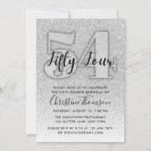Silver Glitter 54th Birthday Invitation Kaart (Voorkant)