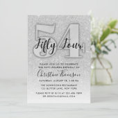 Silver Glitter 54th Birthday Invitation Kaart (Staand voorkant)