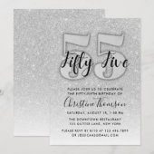 Silver Glitter 55th Birthday Invitation Kaart (Voorkant / Achterkant)
