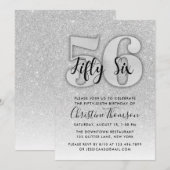 Silver Glitter 56th Birthday Invitation Kaart (Voorkant / Achterkant)