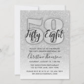 Silver Glitter 58th Birthday Invitation Kaart (Voorkant)