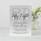 Silver Glitter 58th Birthday Invitation Kaart (Staand voorkant)