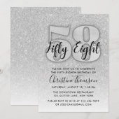 Silver Glitter 58th Birthday Invitation Kaart (Voorkant / Achterkant)