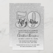 Silver Glitter 59th Birthday Invitation Kaart (Voorkant / Achterkant)