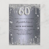 Silver glitter, 60ste verjaardag, druist glamoureu uitnodiging briefkaart (Voorkant)