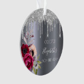 Silver glitter, 60ste verjaardag, druppelt op flor ornament (voorkant)