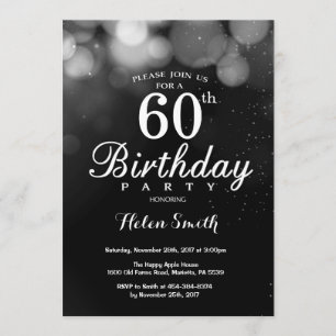 Silver Glitter 60th Birthday Invitation Card Kaart
