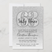 Silver Glitter 63rd Birthday Invitation Kaart (Voorkant)