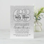 Silver Glitter 63rd Birthday Invitation Kaart (Staand voorkant)