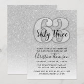 Silver Glitter 63rd Birthday Invitation Kaart (Voorkant / Achterkant)
