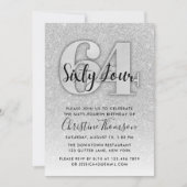 Silver Glitter 64th Birthday Invitation Kaart (Voorkant)