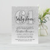 Silver Glitter 64th Birthday Invitation Kaart (Staand voorkant)