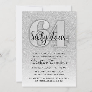 Silver Glitter 64th Birthday Invitation Kaart