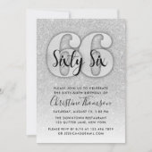 Silver Glitter 66th Birthday Invitation Kaart (Voorkant)