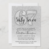Silver Glitter 67th Birthday Invitation Kaart (Voorkant)