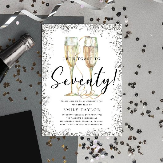 Silver Glitter 70e verjaardagsfeestje Kaart