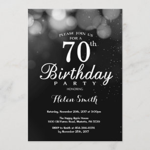 Silver Glitter 70th Birthday Invitation Card Kaart
