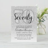 Silver Glitter 70th Birthday Invitation Kaart (Staand voorkant)