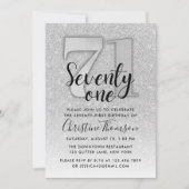 Silver Glitter 71st Birthday Invitation Kaart (Voorkant)