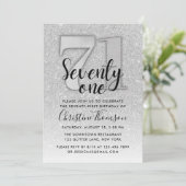 Silver Glitter 71st Birthday Invitation Kaart (Staand voorkant)