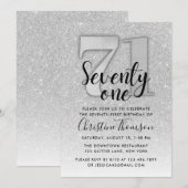 Silver Glitter 71st Birthday Invitation Kaart (Voorkant / Achterkant)