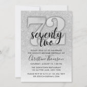Silver Glitter 72nd Birthday Invitation Kaart (Voorkant)