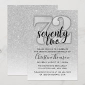 Silver Glitter 72nd Birthday Invitation Kaart (Voorkant / Achterkant)