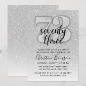 Silver Glitter 73rd Birthday Invitation Kaart (Voorkant / Achterkant)