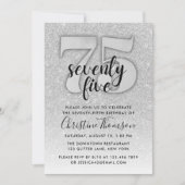 Silver Glitter 75th Birthday Invitation Kaart (Voorkant)
