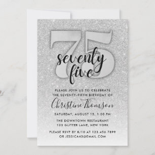 Silver Glitter 75th Birthday Invitation Kaart